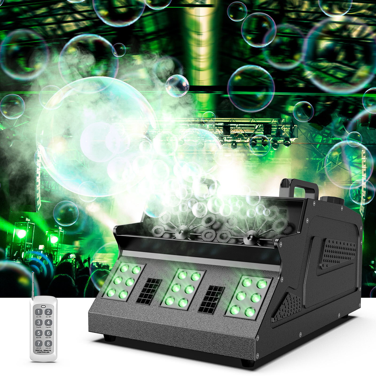 Seifenblasen- und Nebelmaschine mit LED-Beleuchtung