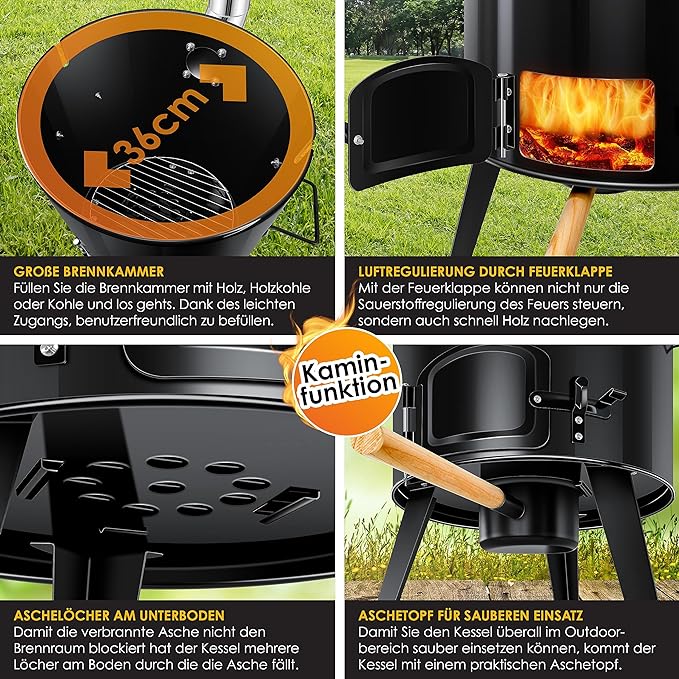 GULASCHKANONE Gulaschkessel Eintopfofen mit Grillfunktion + Hähnchenbräter – kochen rösten grillen – 4