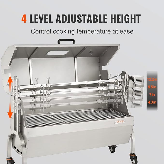 BBQ Spanferkelgrill Lammgrill Geflügelgrill 117 cm, 60 kg Edelstahl Drehspieß höhenverstellbar – 3