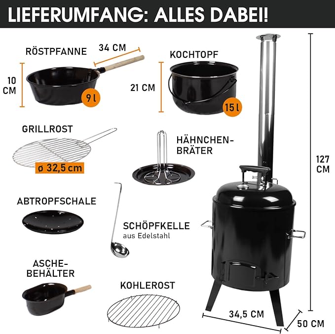 BBQ Eintopfofen Grillfunktion Hähnchengrill Kugelgrill Barbecue Outdoor Gulaschkanone Hähnchenbräter – 5