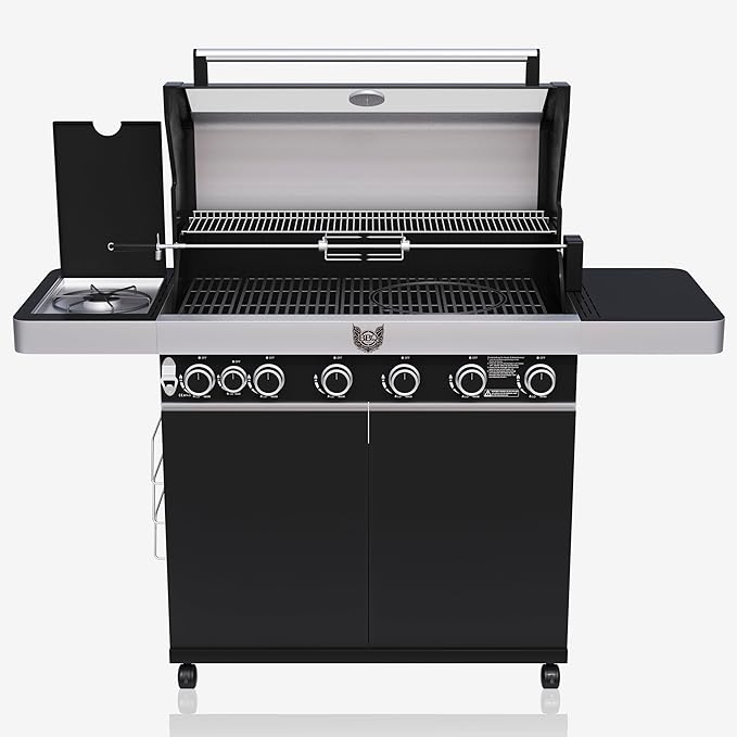 Gasgrill groß BBQ Deckel 6 Edelstahlbrenner 1570 x 495 mm mit Seitenbrenner Gussrost mit Drehspieß – 2