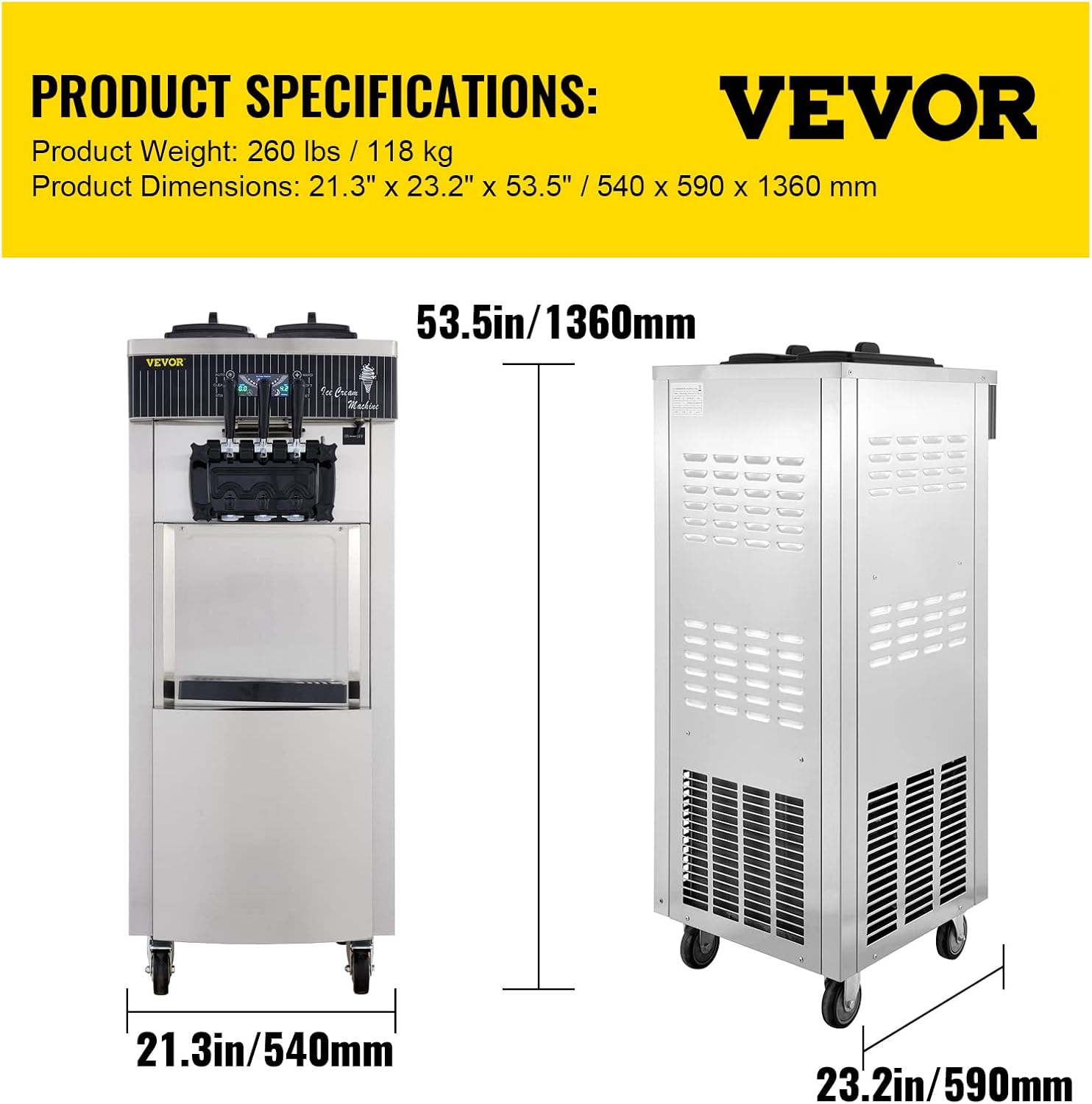 Softeismaschine stehend Eismaschine Softeis Maschine kommerzielle Eismaschine 2 x 6 l auf Rädern 220 – Thumbnail 6