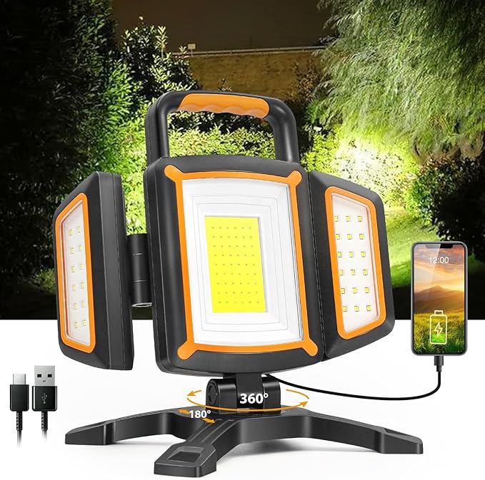 LED Strahler Akku 30 W 3000 LM super Hell Baustrahler mit Magnet 5 Lichtmodi und Powerbank drehbare – Thumbnail 11