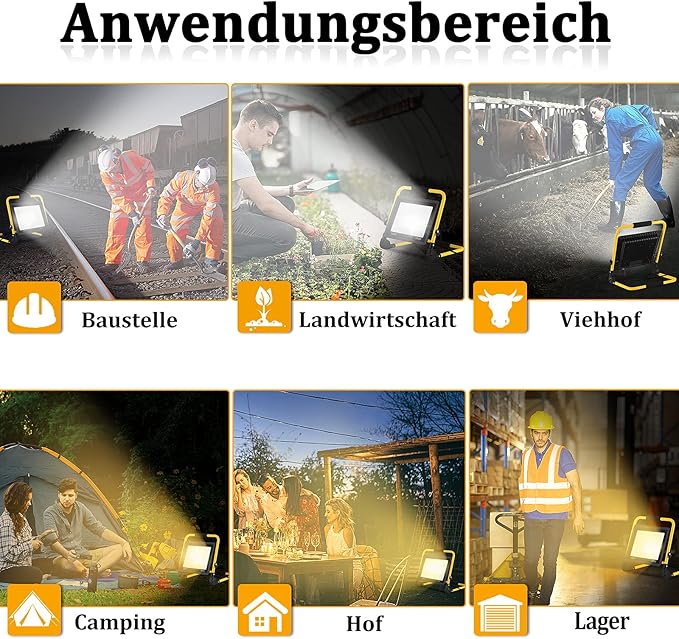 Arbeitsleuchte 100 W LED Baustrahler 8500 LM warmweiß LED Fluter Floodlight mit IP66 Wasserdicht  – 3