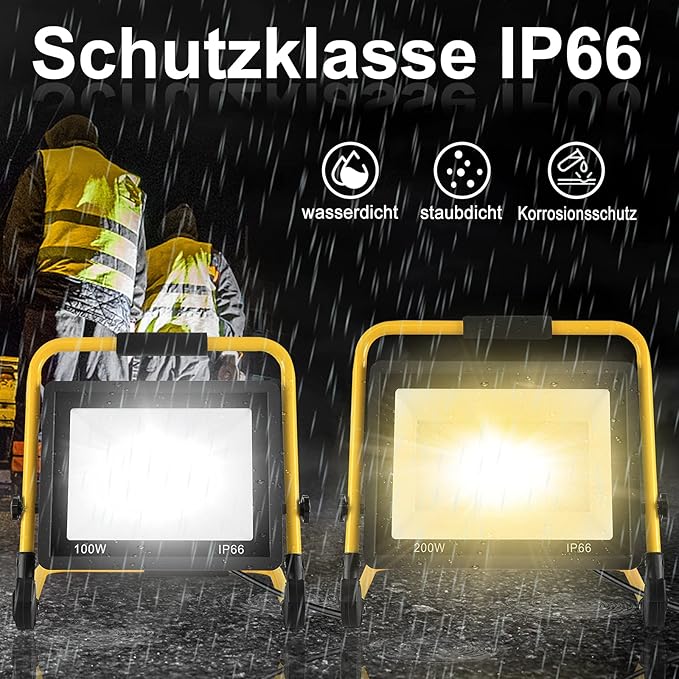 Arbeitsleuchte 100 W LED Baustrahler 8500 LM warmweiß LED Fluter Floodlight mit IP66 Wasserdicht  – 4