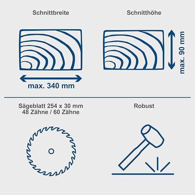 Kappsäge Gehrungssäge Winkelsäge – 2200 W Ø 254 mm | Schnittbreite/-höhe 340 mm x 90 mm – 3