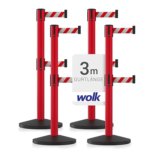 Gurtpfosten 4er Set Personenleitsystem 2 Sperrbänder pro Pfosten Pfostenhöhe 100 cm Gurtlänge 3,0 m
