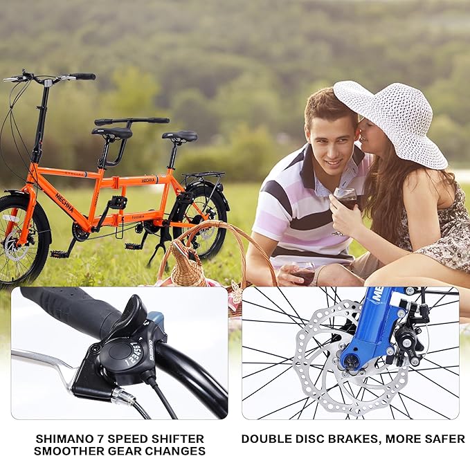 Tandem Tandemfahrrad Klapprad Beach Cruiser Bike Reiserad faltbar 20 Zoll City verstellbares Tandem – 2