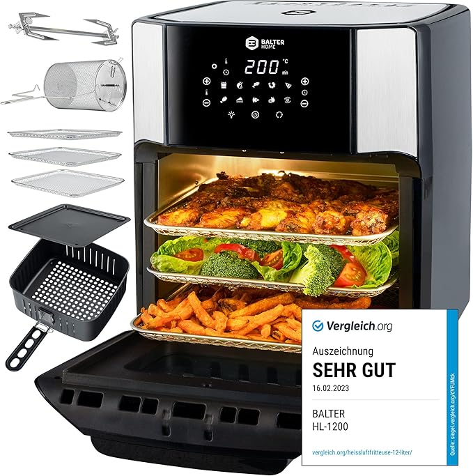 Heißluftfritteuse Fritteuse 12 Liter Mini Backofen Dörrautomat Funktion LCD Display 10 Programme