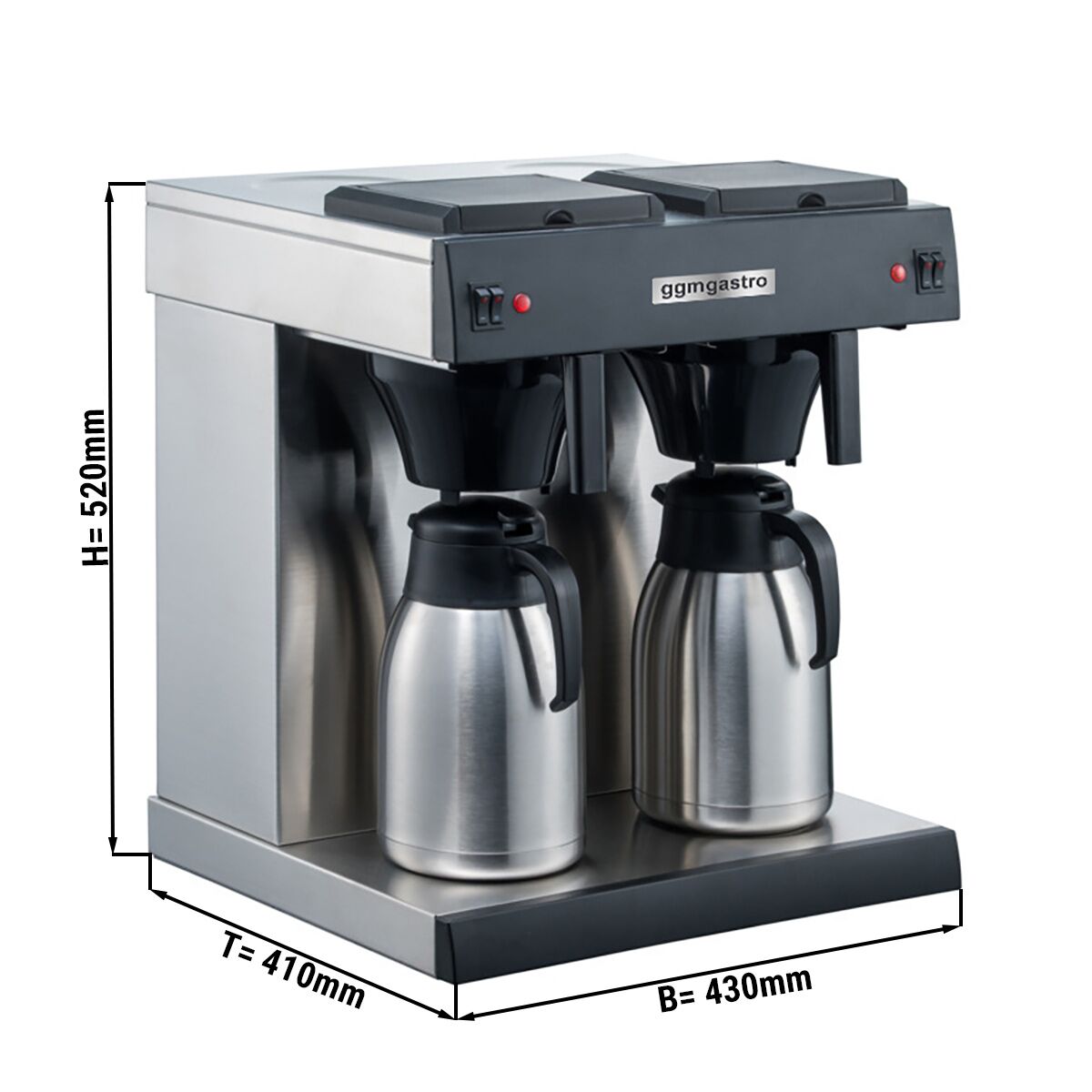 Filterkaffeemaschine gewerblich 2 x 2 Liter 3,3 kW mit 2 Warmhalteplatten inkl. 2 Isolierkannen á 2