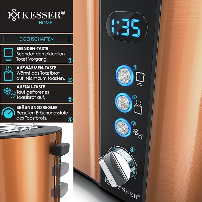 Toaster 4er mit Brötchenaufsatz Automatik-Langschlitztoaster mit 6 Bräunungsstufen Auftau- & Aufwärm – 2