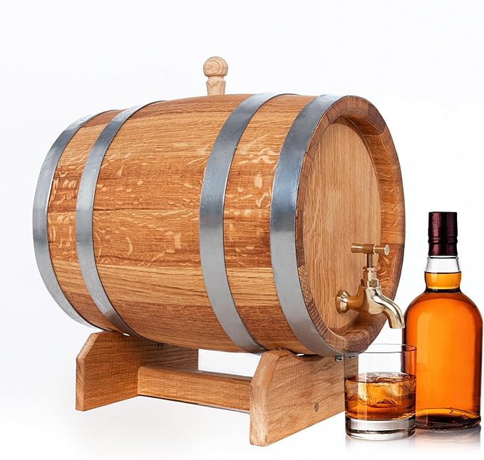 Schnapsfass 20l Weinfass für Wein und Whiskey Holzfass für Alkohol aus Eiche Getränkespender Alkohol
