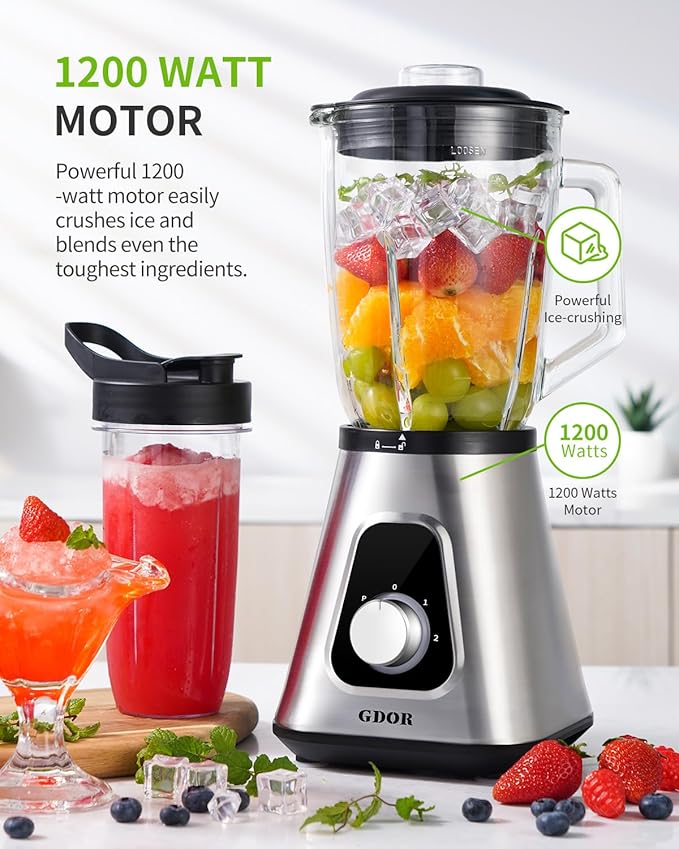 Campingmixer Standmixer 2-1 Smoothie Maker Hochleistungsmixer 1200 W Mixer mit 1,5L Glaskrug und 650 – 2