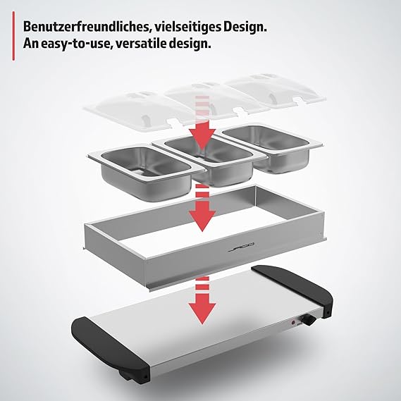 Speisenwärmer Buffet Warmhalteplatte 3 x 1,5 Liter 54,2 x 26 x 14 cm – 150 bis 300 Watt – 3
