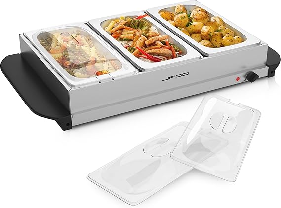 Speisenwärmer Buffet Warmhalteplatte 3 x 1,5 Liter 54,2 x 26 x 14 cm – 150 bis 300 Watt