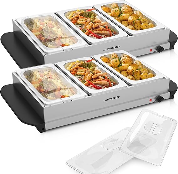 Buffetwärmer 2 Stück Speisenwärmer Warmhalteplatte 6 x 2,5 Liter 54,2 x 26 x 14 cm/Stück – 150 bis 3