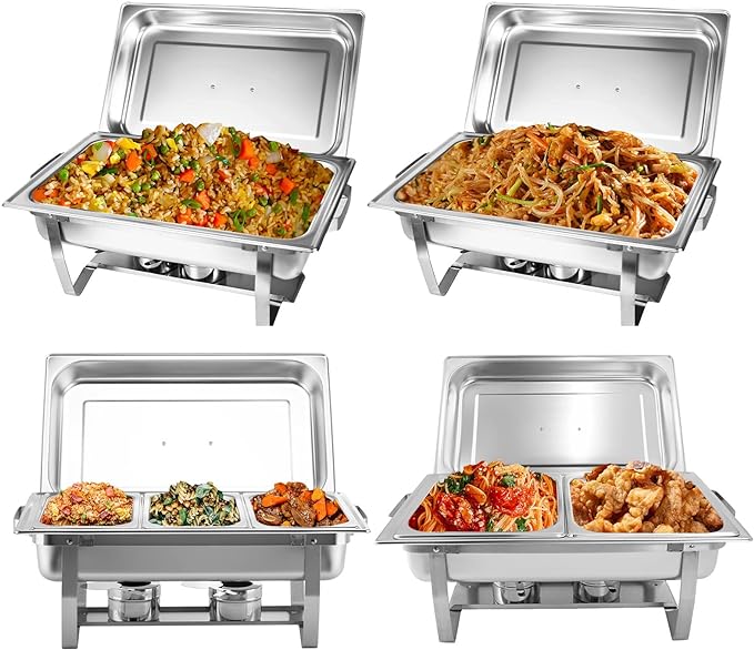 Buffetwärmer 4er Speisenwärmer 4er-Pack 9-l-Chafing-Dish-Set aus Edelstahl Buffet-Suppenwärmer mit 2
