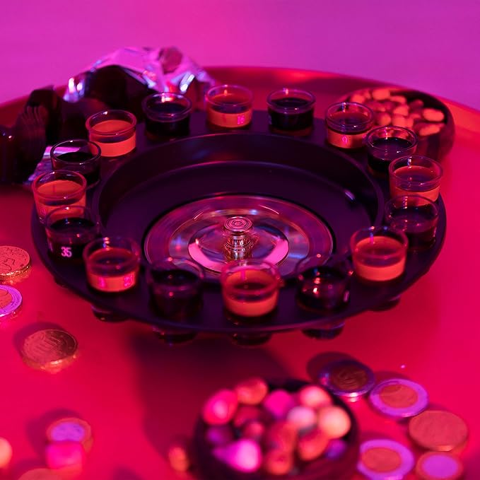 Roulette Trinkspiel Partyspiel mit Drehrad 2 – 8 Spieler 16 Schnapsgläser & 2 Kugeln Roulettespiel – 4