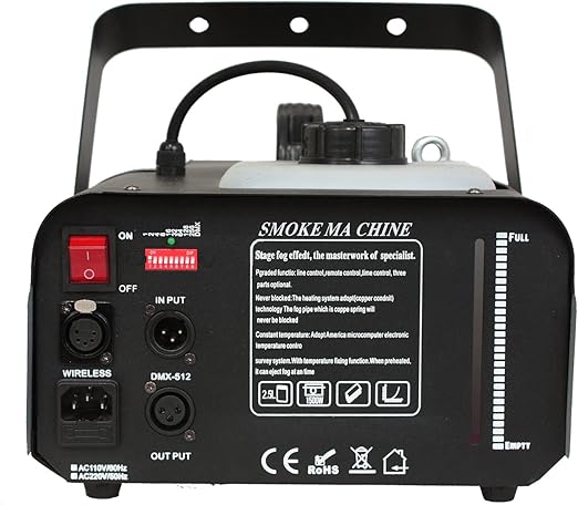 Professionelle 1500 W Nebelmaschine 2,3 L Tank programmierbar mit DMX und Fernsteuerung – Schwarz – 4