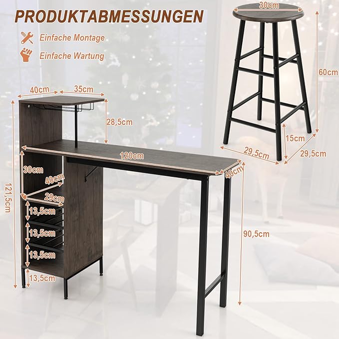 Stehtisch mit Barhocker-Set 4-Personen Stehtisch-Set mit Haltern für Weingläser und Flaschen Gästeth – 2