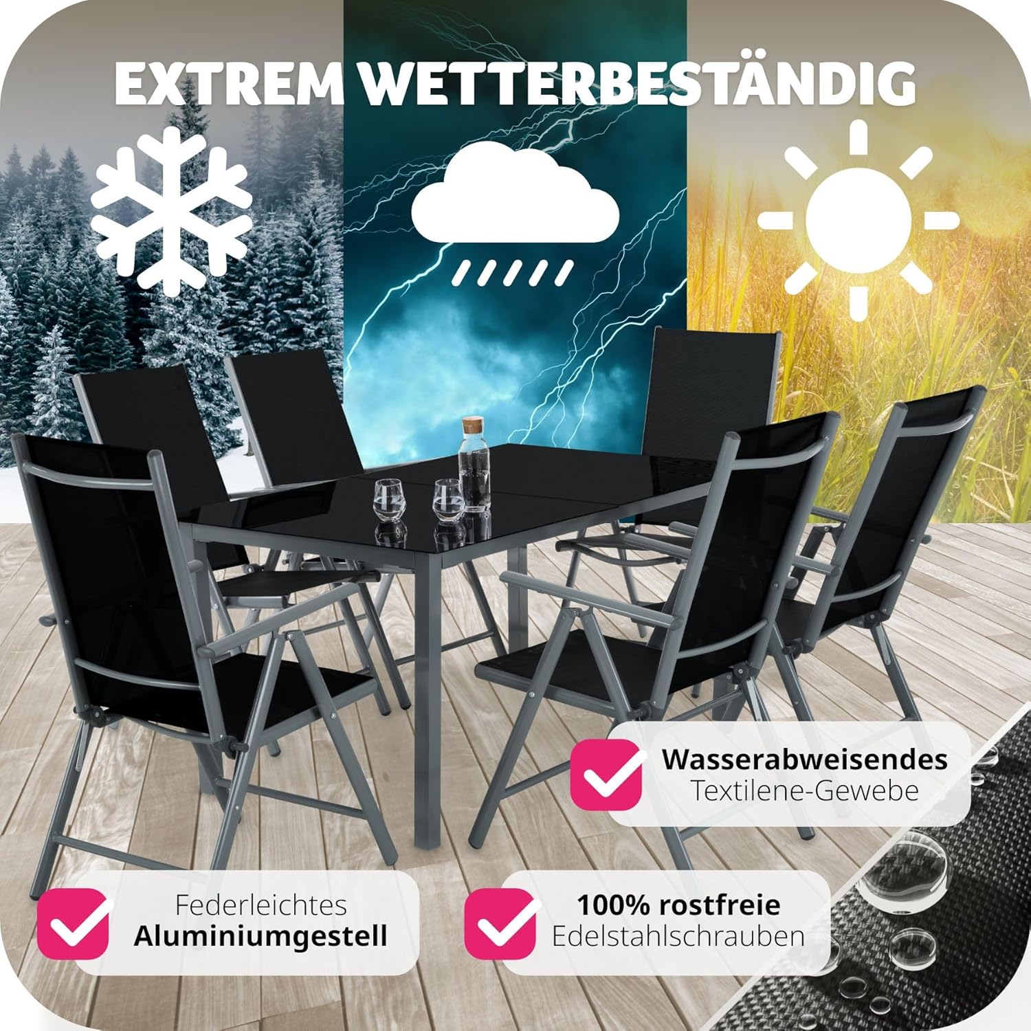 Essgruppe Aluminium Klappstühle Esstisch Messemöbel Lounge Set mit 6 x Stühlen und 1 x Glastisch Set – Thumbnail 6