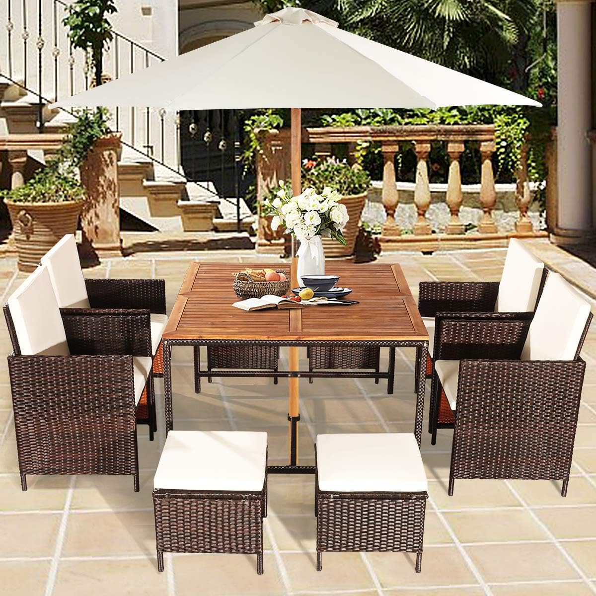 Messemöbelset 8 Stühle mit Tisch Rattan Loungemöbel Outdoor Kundenmöbel Set mit Messetisch 4 Stühlen