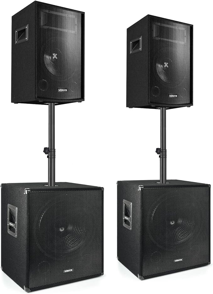 PA-Lautsprecher-Set passive Musikboxen DJ-Equipment 1700 Watt 2 x Subwoofer 2 x Topteile 2 x Bi-Amp-
