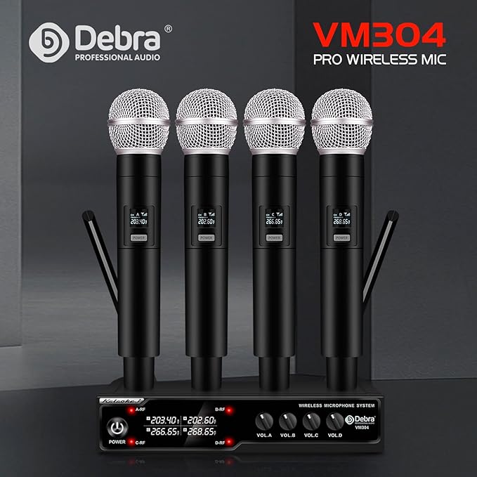 Funkmikrofon 4er Set kabellos VHF 4-Kanal-Funkmikrofonsystem mit 4 x Handmikrofon XLR-Schnittstelle – 2
