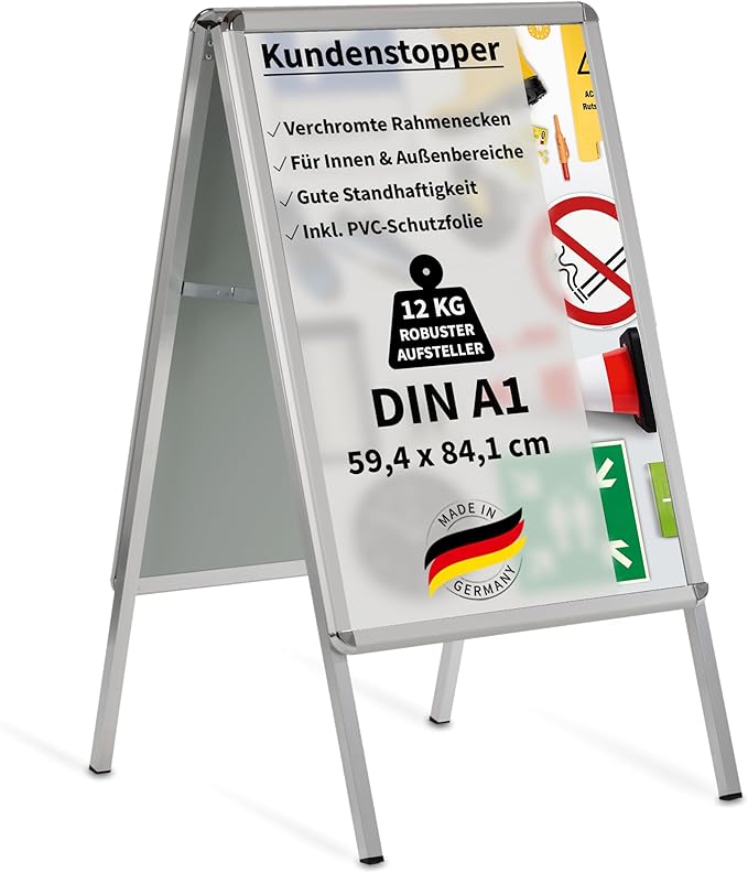 Kundenstopper Gehwegaufsteller Werbetafel Plakatständer für zwei Plakate aus Aluminium inkl. PVC-Sch