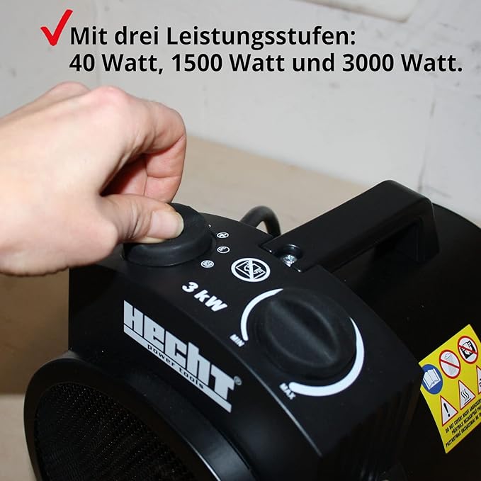 Heizlüfter mobile Elektro-Heizung mit 3000 Watt 3 Leistungsstufen Thermostat energiesparend im Verbr – Thumbnail 6