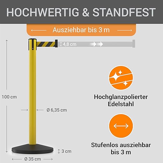 4er Gurtpfosten Set Personenleitsystem 1 Sperrband pro Pfosten Absperrung Pfostenhöhe 100 cm Gurtlän – 3