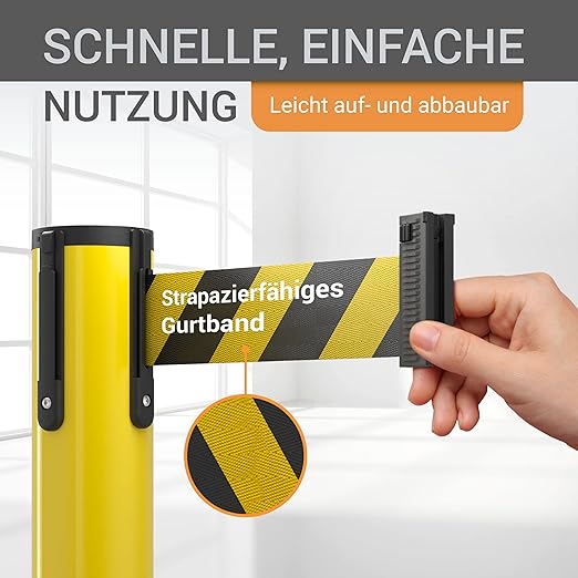 4er Gurtpfosten Set Personenleitsystem 1 Sperrband pro Pfosten Absperrung Pfostenhöhe 100 cm Gurtlän – Thumbnail 7