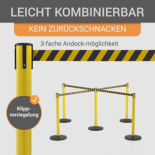 4er Gurtpfosten Set Personenleitsystem 1 Sperrband pro Pfosten Absperrung Pfostenhöhe 100 cm Gurtlän – Thumbnail 11