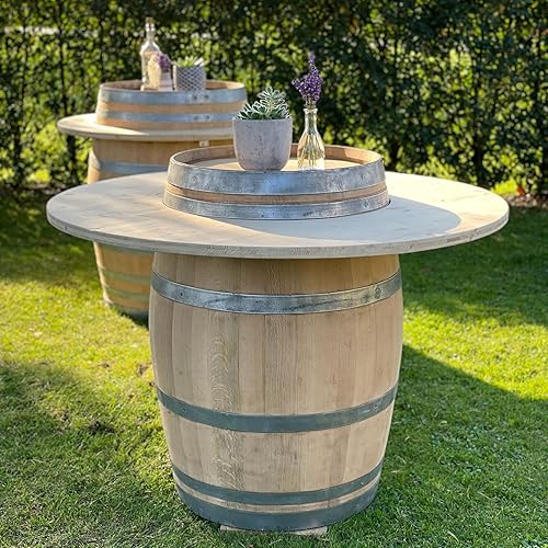 Weinfass Stehtisch Deluxe 225 Liter breiter Ring Natur Höhe 95 cm Gewicht 65 kg