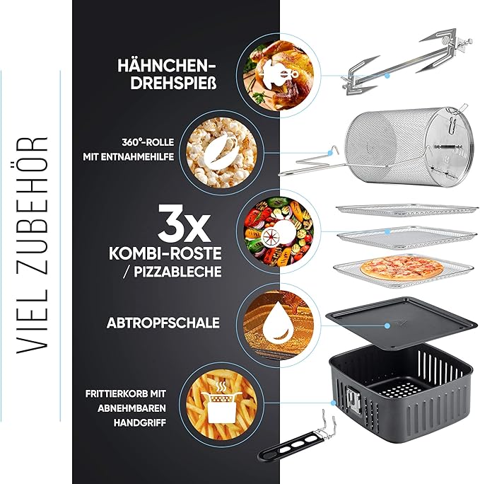 Heißluftfritteuse Fritteuse 12 Liter Mini Backofen Dörrautomat Funktion LCD Display 10 Programme – 2