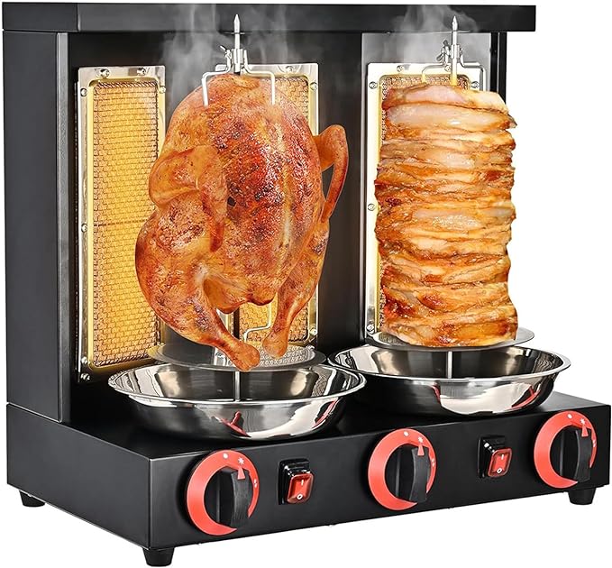 gewerblicher doppelter Gasgrill Dönergrill 3000 W Schaschlikgrill Döhnerspiess Hähnchengrill Geflüge