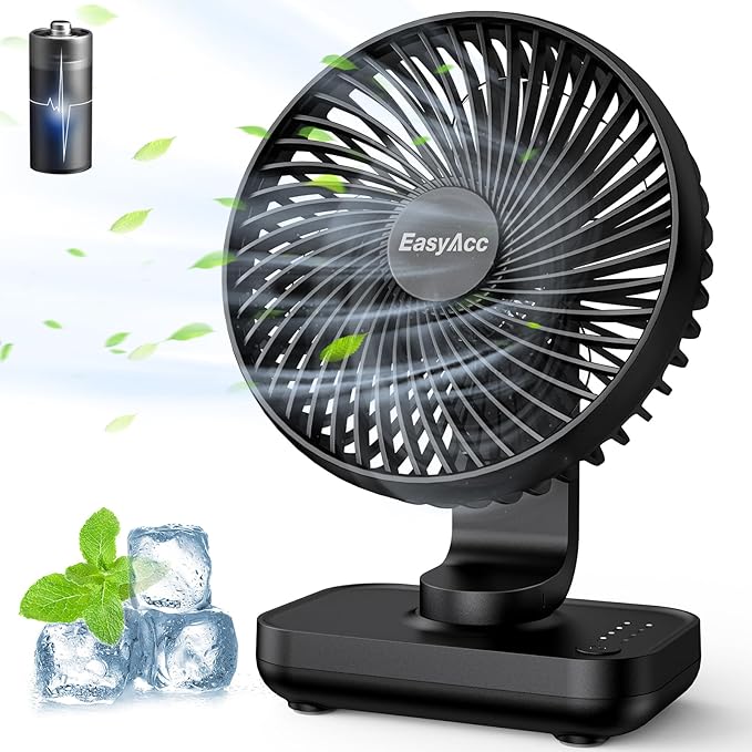 Tischventilator Akku USB-Ventilator 4000 Akku Klein Tragbar 4 Geschwindigkeiten Ventilatoren Leise M