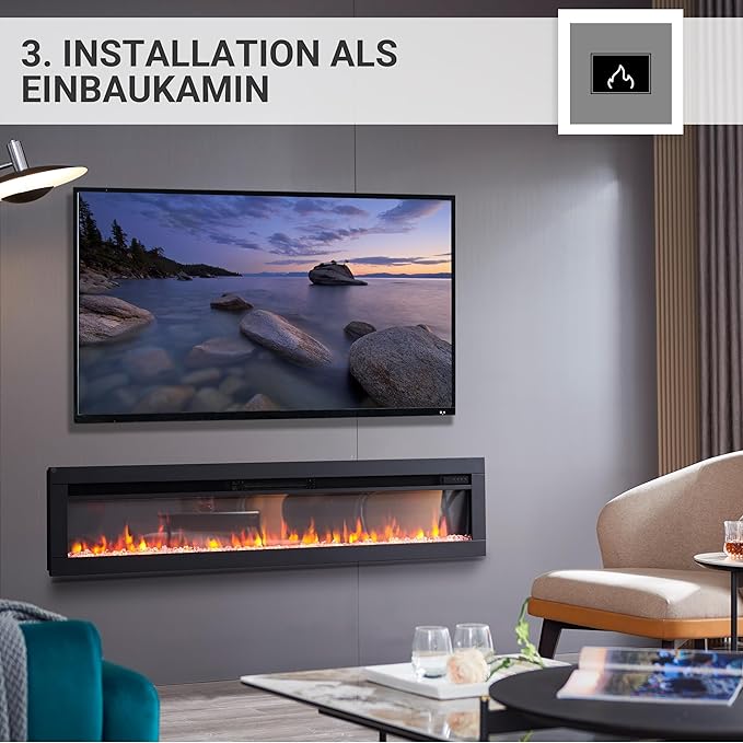 Flammenkamin Standkamin Elektrokamin Heizung mit 3D-Flammeneffekt Elektroheizung 1800 W 127 cm Kamin – 3