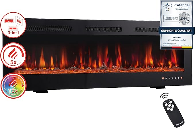 Elektrischer Kamin Standkamin Elektrokamin 1,4 m Breite mit Heizung 3D-Flammeneffekt 12 Flammenfarbe