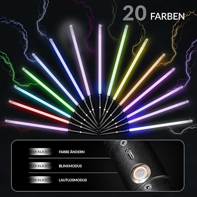 Lichtschwert für Kinder und Erwachsene 2er Set wiederaufladbares Doppel-Lichtschwert Doppelklingen-L