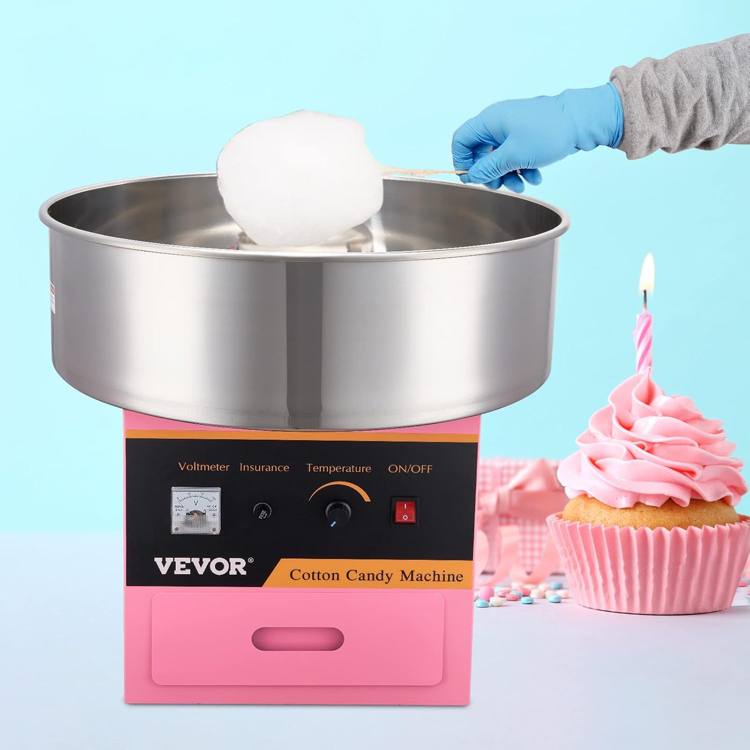 Elektrische Zuckerwattemaschine rosa Tischgerät kommerzieller Zuckerwattemaker 1000W mit Edelstahlsc