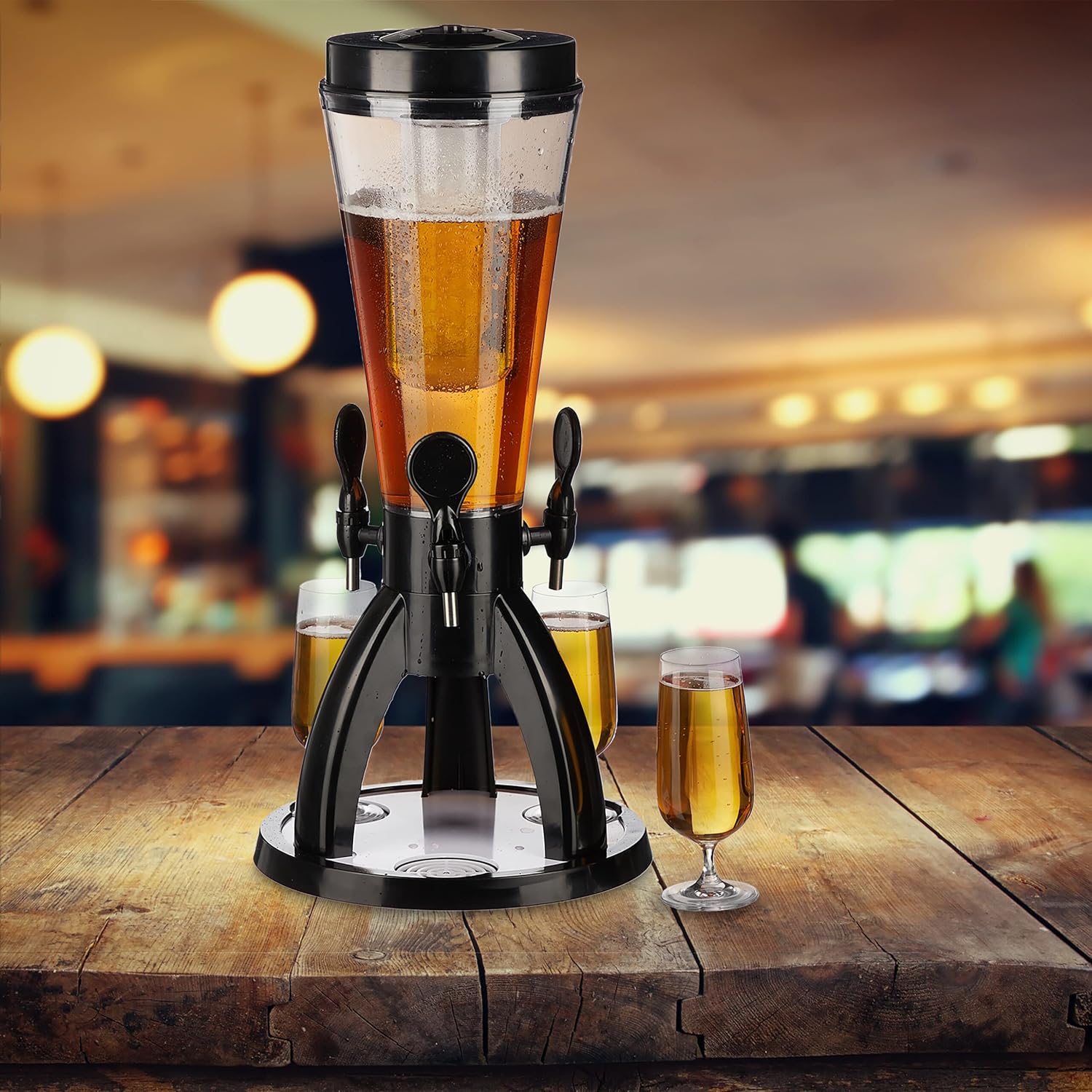 Biersäule mit 3 Zapfhähnen 4 Liter Getränkespender mit Kühlung Bierturm Garten Zapfsäule transparent