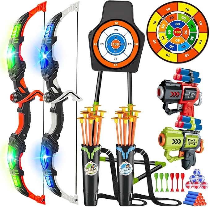 Bogenschiessen Pfeil + Bogen 2er-Pack Pfeil- und Bogenspielzeug für Kinder von 5–12 Jahren Jungen un