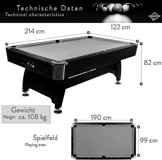 Billardtisch Premium 214 x 122 x 82 cm Billardspiel + Zubehör Profibillard – Billard mieten – 3