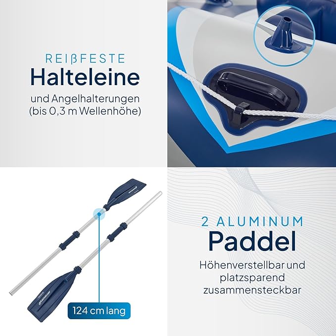 Paddelboot Schlauchboot Boot 322 x 163 cm für 4 Personen – Paddelboot aufblasbar mit 2 Bänken – Rude – Thumbnail 7