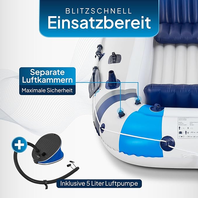 Paddelboot Schlauchboot Boot 322 x 163 cm für 4 Personen – Paddelboot aufblasbar mit 2 Bänken – Rude – Thumbnail 9