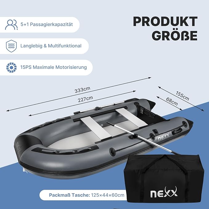 Sportboot Schlauchboot Angelboot Boot 330 x 155 cm mit Luftboden Angelboot mit Tragetasche Hellgrau  – 3