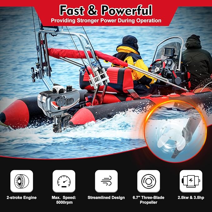 Außenborder Bootmotor Schlauchbootmotor 2 Takt 49CC 2,5 KW 5000 U/min Außenbordmotor Bootsmotor mit – 2