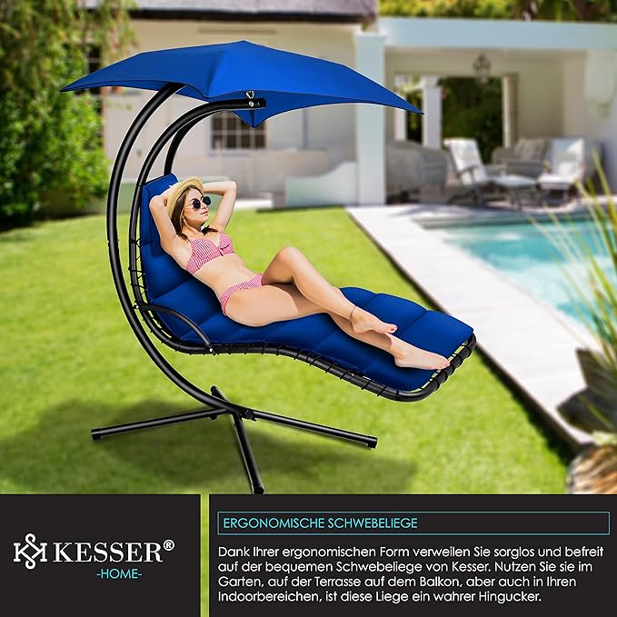 Schwebeliege Hängeliege Sonnenliege Relaxliege Hängeschaukelliege mit Sonnenschirm und Nackenkissen