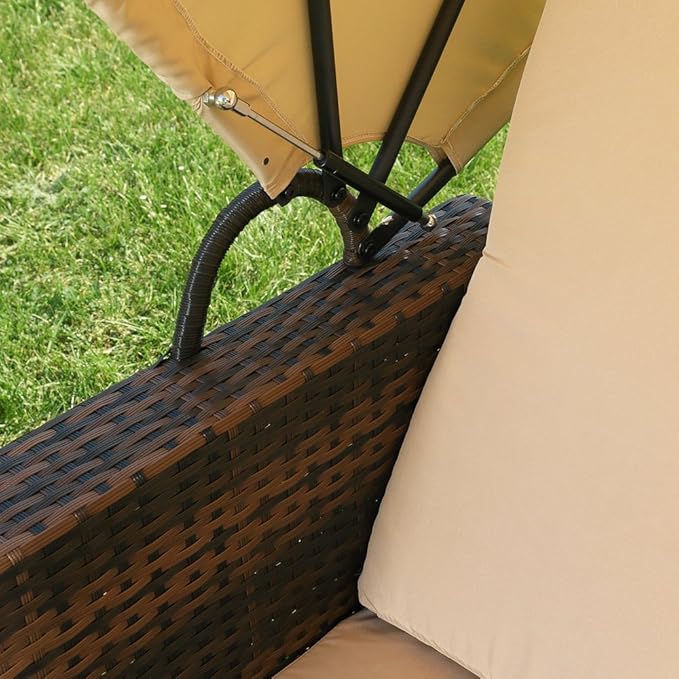 Sonnenbett Strandkorb Lounge aus Polyrattan braun inkl. klappbaren Seitentisch + verstellbarer Rücke – Thumbnail 6